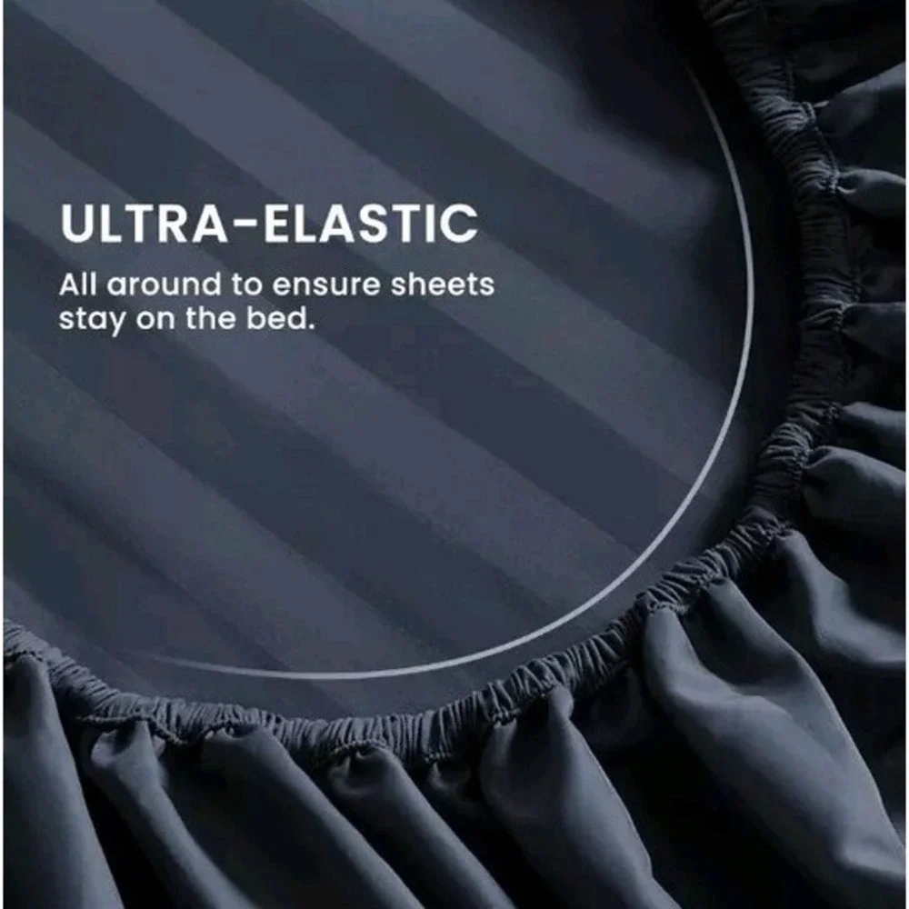 SLEEP ZONE Striped Cooling Queen Sheets Set 4 Piece  Super Soft Fitted Flat NAVY